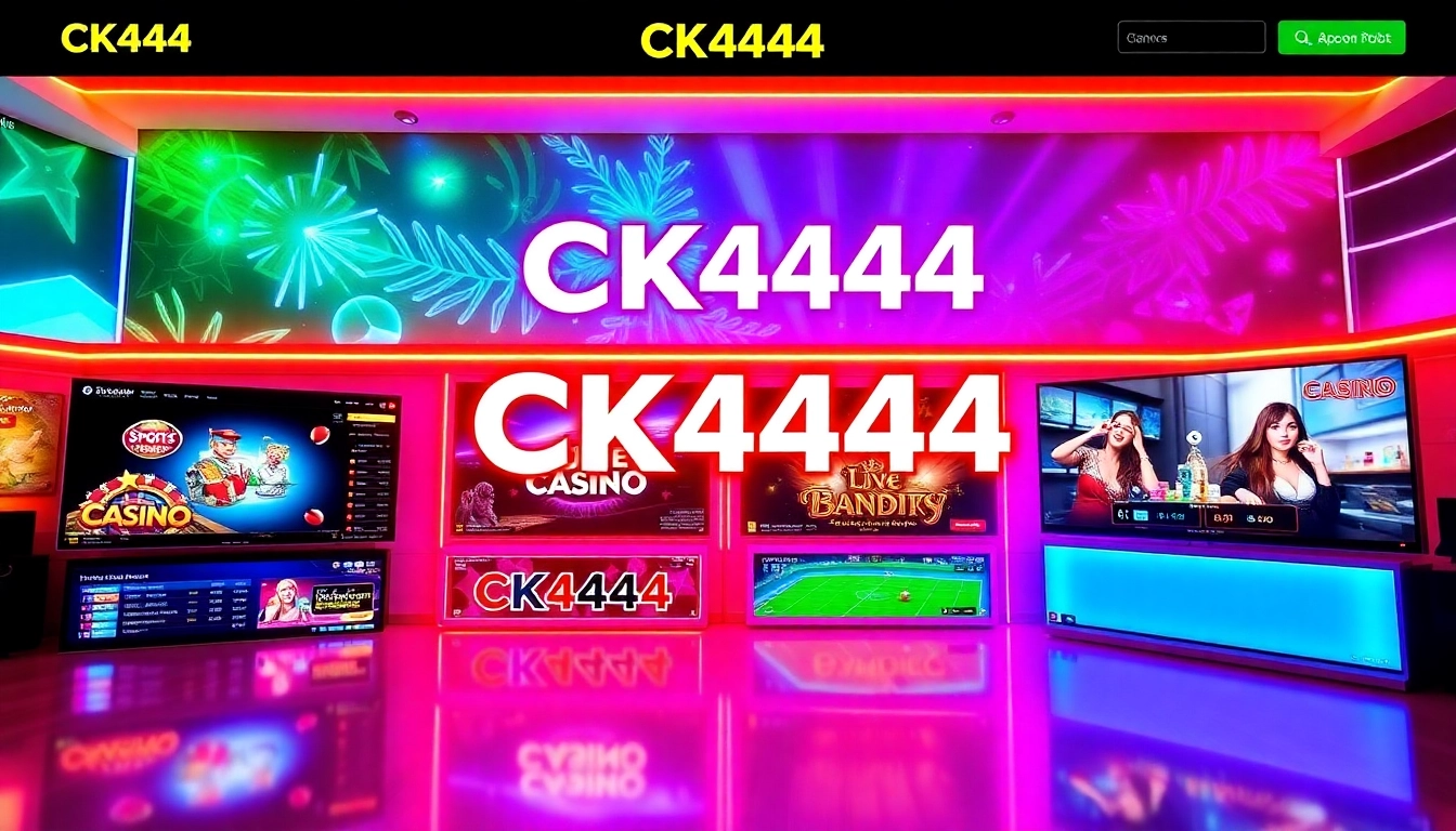 CK 444 online gaming platform with vibrant visuals and live casino action, engaging interface.