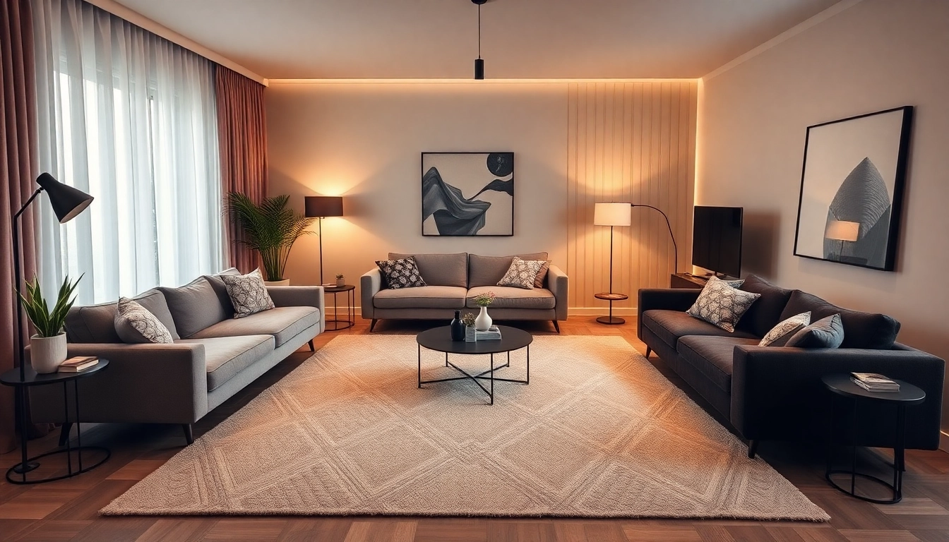 Elegant modern living room featuring vibrant Tappeti moderni Milano highlighting contemporary