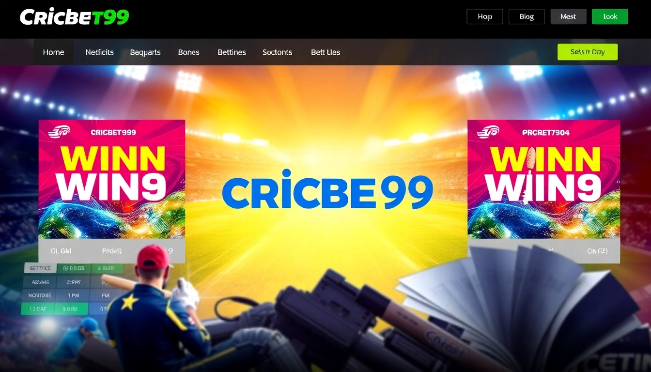 Cricbet99 win betting platform featuring cricket symbols and sports interface for users