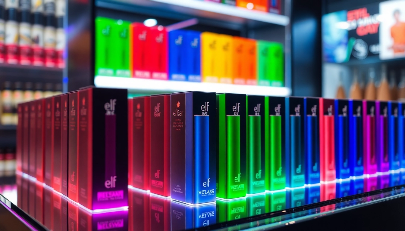 Elf Bar disposable vape devices showcased in vibrant packaging on a modern retail shelf,