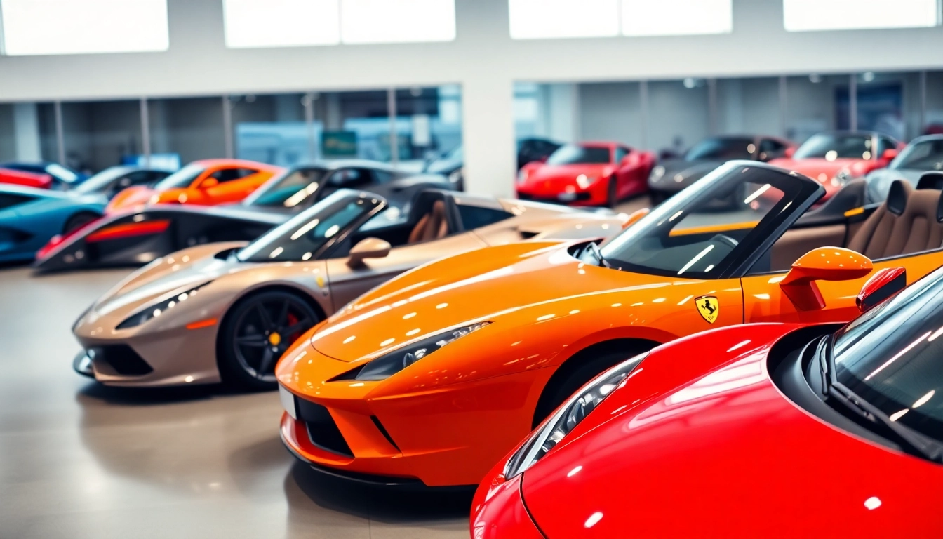Auto sportive usate display with luxury sports cars in a bright showroom showcasing premium
