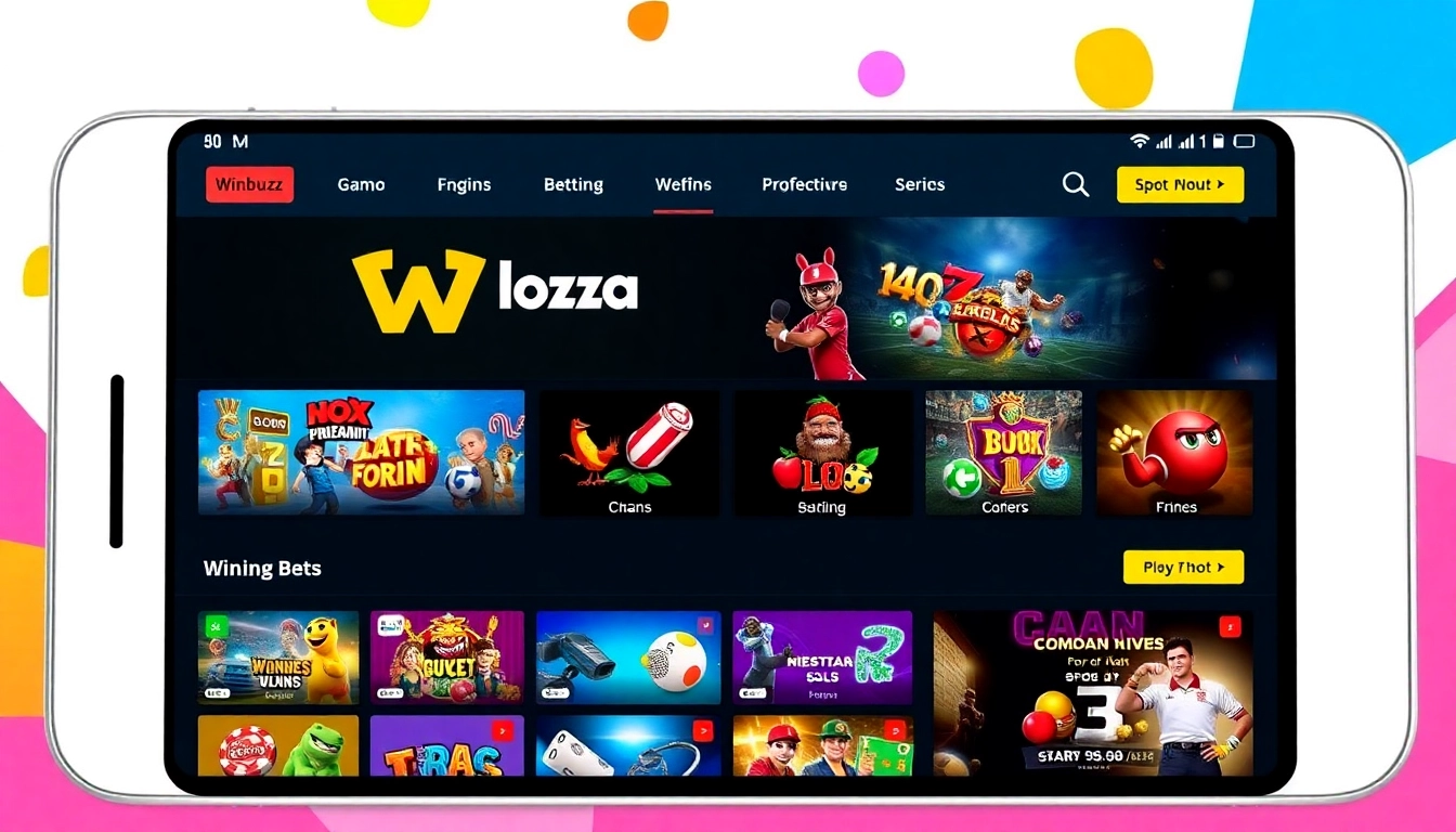 Winbuzz App interface demonstrating a dynamic betting and gaming platform with vibrant colors