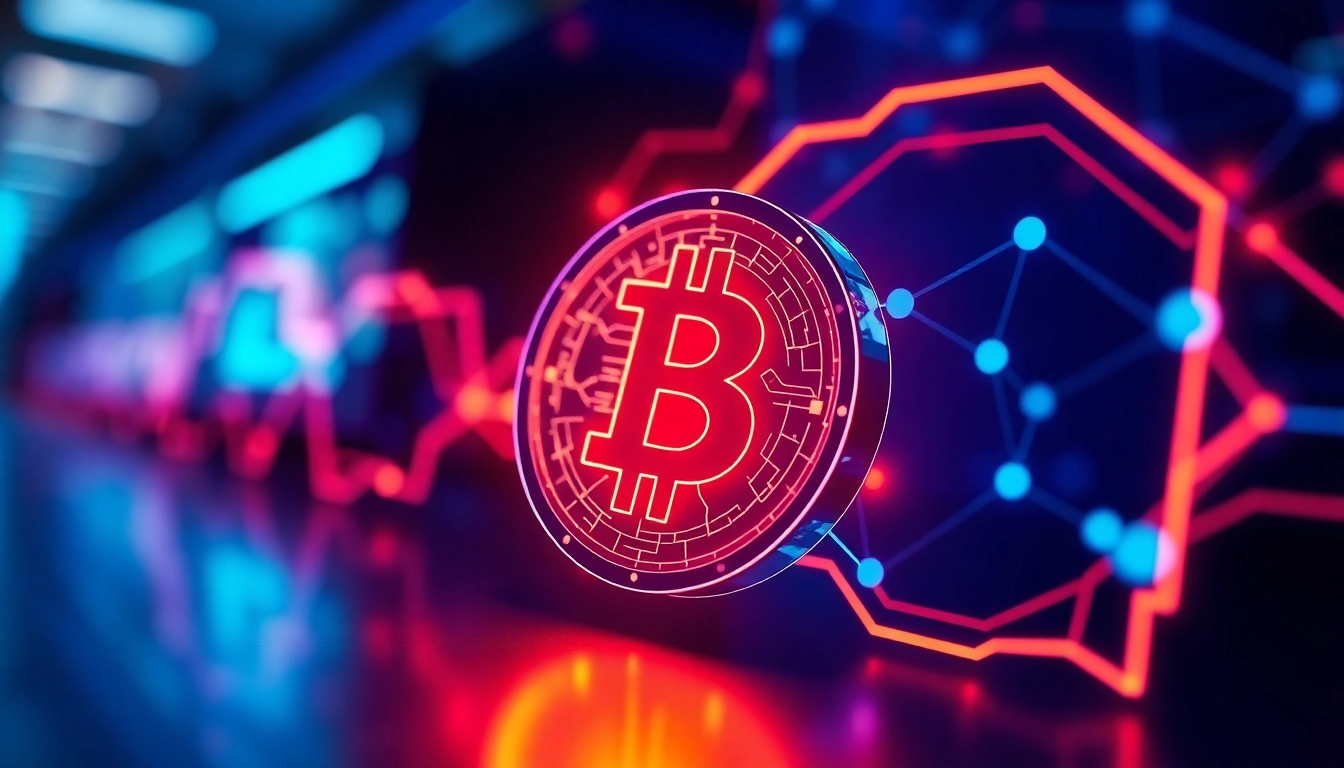 Advanced visualization of aicoin with digital data streams and AI symbols representing
